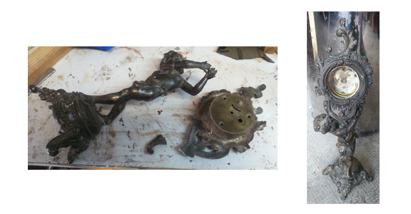 Figura sosteniendo un reloj, bronce