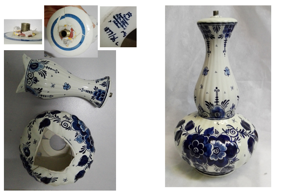 Lámpara de cerámica azul y blanca holandesa