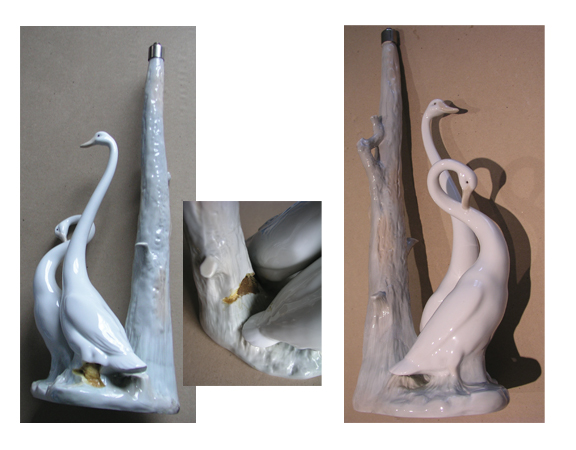 Lámpara de cisnes de porcelana Lladró