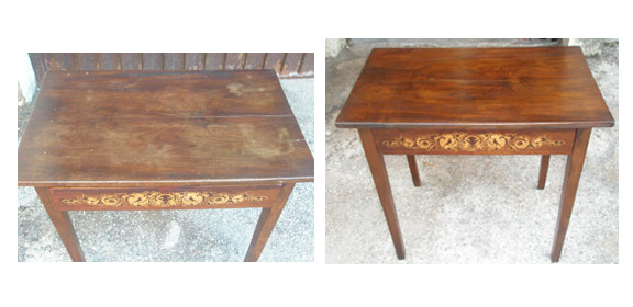 Mesa auxiliar con cajón frontal taraceado