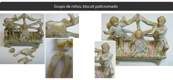 Grupo de niños, biscuit policromado